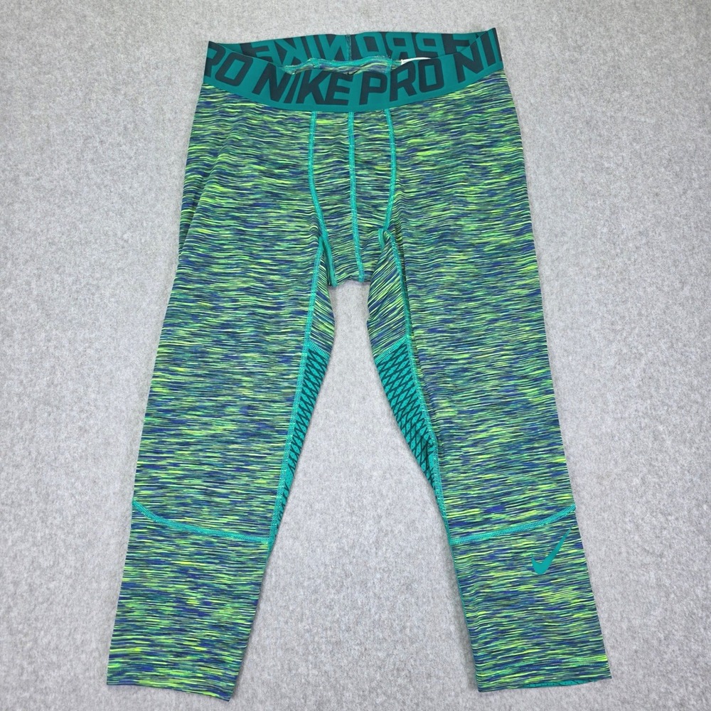 Nike Pro Hypercool Compression Tights Men's XL Green Blue Space Dye 811392-351